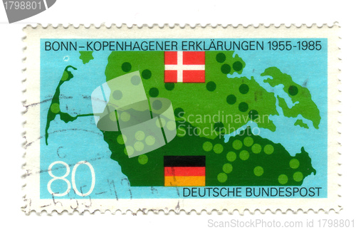Image of GERMANY - CIRCA 1989: A stamp printed in Germany shows map and f