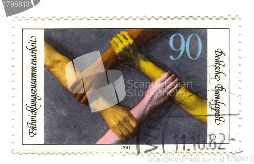 Image of GERMANY - CIRCA 1981: stamp printed in Germany, shows hand of th