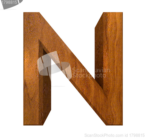 Image of 3d letter N in wood 