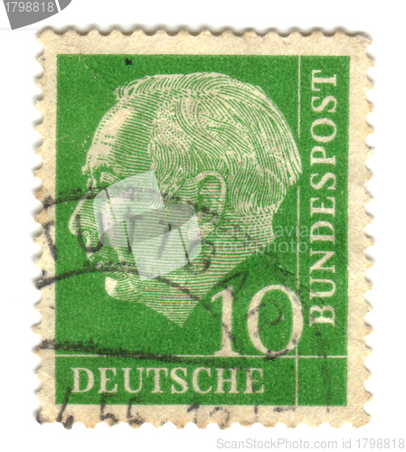 Image of GERMANY-CIRCA 1955: a stamp printed in the Germany Theodor Heuss