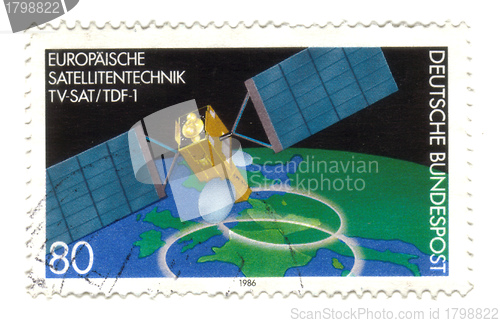 Image of GERMANY-CIRCA 1980 A stamp printed in Germany shows european sat