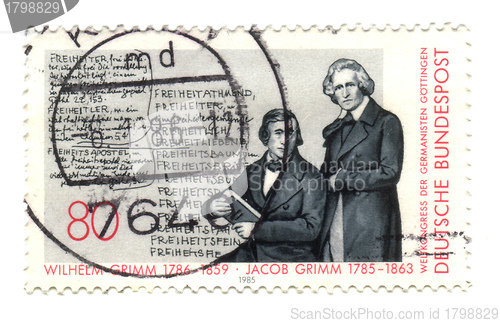 Image of CIRCA 1985: stamp printed in Germany, shows portrait brothers Gr