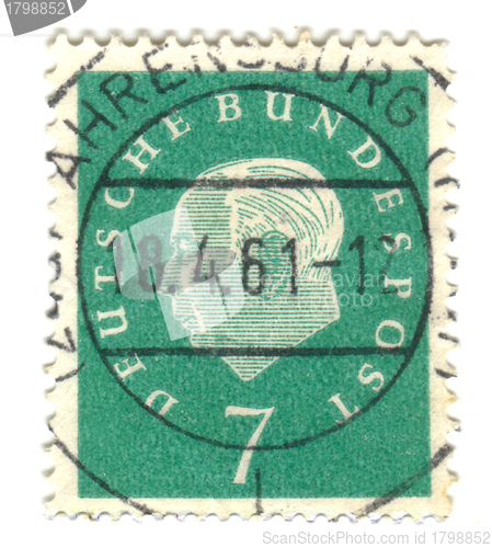 Image of GERMANY-CIRCA 1955: A stamp printed in the Germany Theodor Heuss