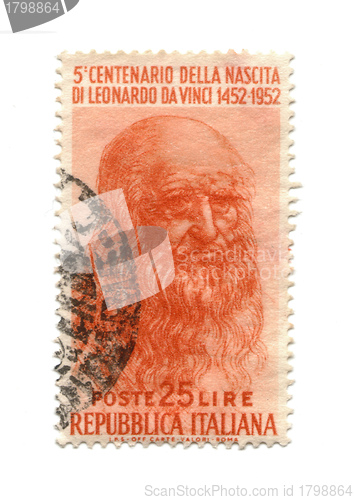 Image of ITALY - CIRCA 1952: stamp printed by Italy, shows Leonardo da Vi