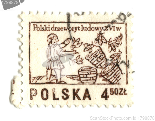 Image of POLAND - CIRCA 1963: A stamp printed in Poland shows beekeeper, 