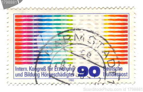 Image of GERMANY-CIRCA 1980 A stamp printed in Germany shows Hard of Hear