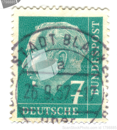 Image of GERMANY-CIRCA 1955: a stamp printed in the Germany Theodor Heuss