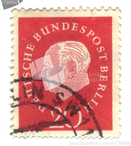 Image of GERMANY-CIRCA 1955: A stamp printed in the Germany Theodor Heuss