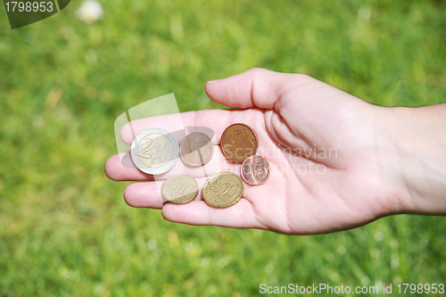 Image of Female hands opened with euro coins