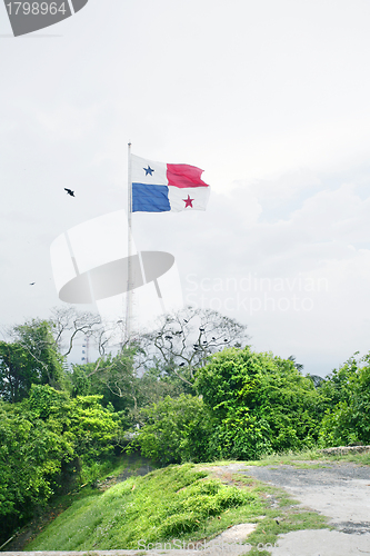 Image of Panama Flag in the Ancon Hill.  Ancon Hill is a steep 654-foot h