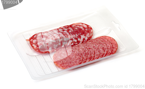 Image of Slices Salami in container