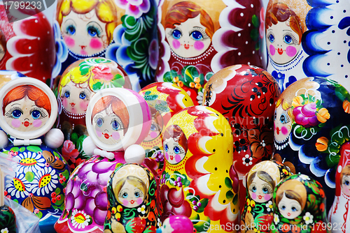 Image of many traditional Russian matryoshka dolls