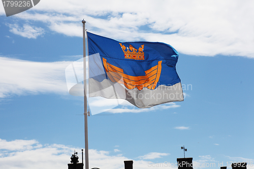 Image of fluttering flag of Helsinki 