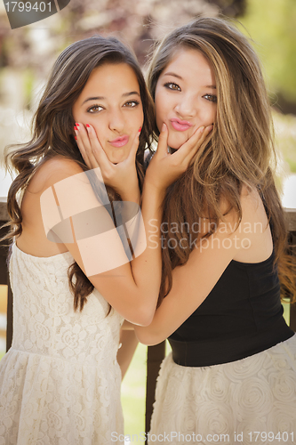 Image of Attractive Mixed Race Girlfriends Smile Outdoors