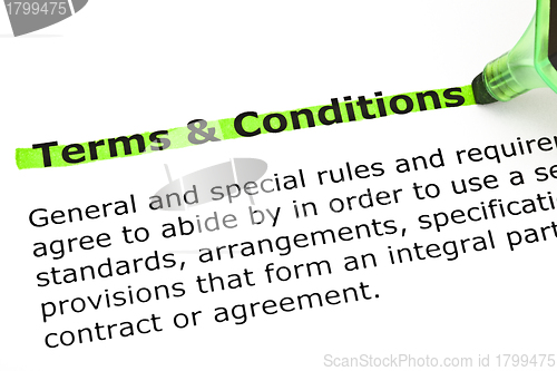 Image of Terms and Conditions highlighted in green 