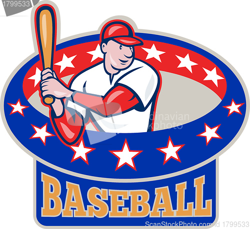 Image of American Baseball Player Batting Cartoon