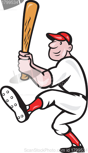 Image of American Baseball Player Batting Cartoon