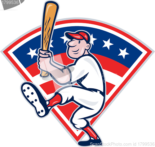 Image of American Baseball Player Batting Cartoon