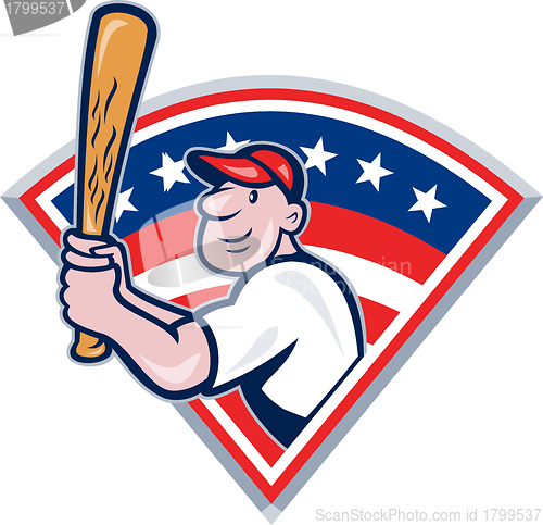 Image of American Baseball Player Batting Cartoon