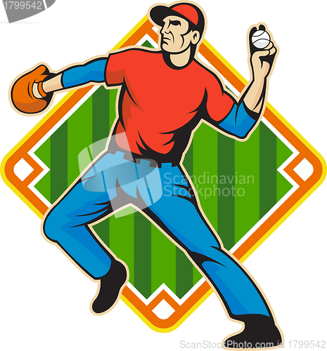 Image of Baseball Player Pitcher Throwing Ball