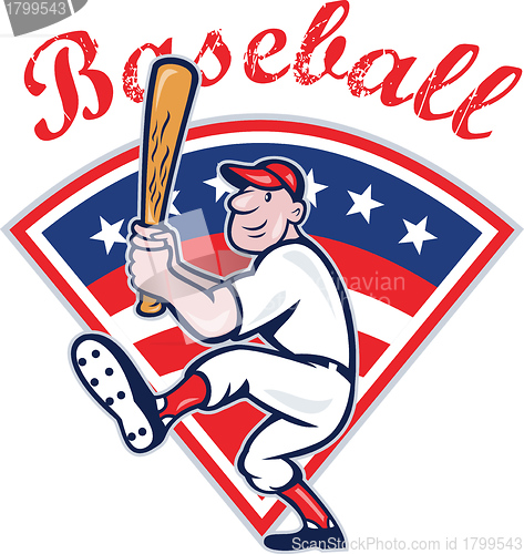 Image of American Baseball Player Batting Cartoon