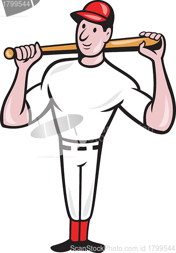 Image of American Baseball Player Batting Cartoon