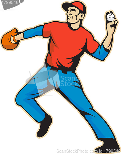 Image of Baseball Player Pitcher Throwing Ball