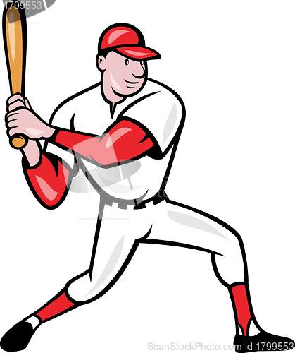 Image of American Baseball Player Batting Cartoon