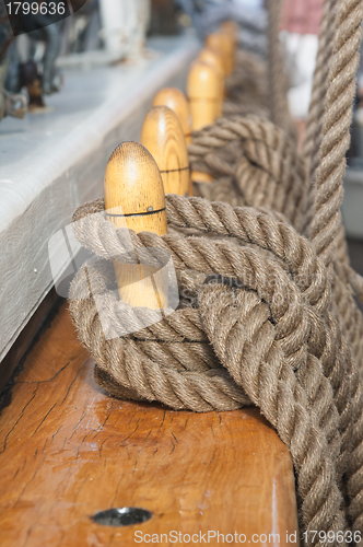 Image of Close-up shot of rope. Taken at a shipyard.