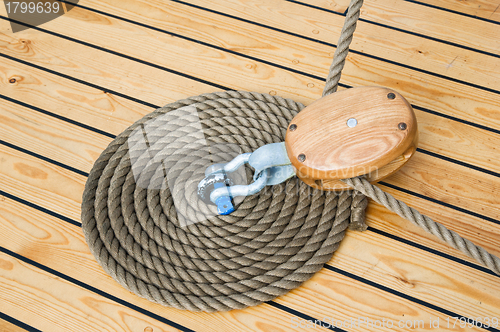 Image of Close-up shot of rope. Taken at a shipyard.