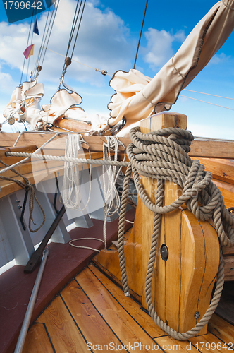 Image of Close-up shot of rope. Taken at a shipyard.