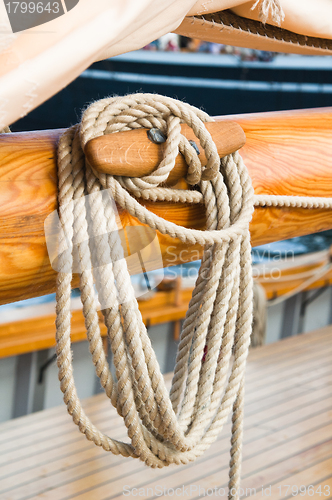 Image of Close-up shot of rope. Taken at a shipyard.