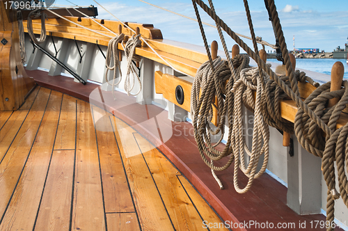 Image of Close-up shot of rope. Taken at a shipyard.