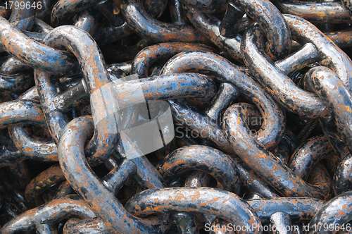 Image of Old rusty anchor chain, close up