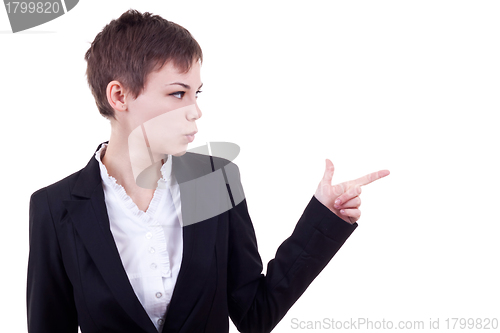 Image of Pointing and looking to the side