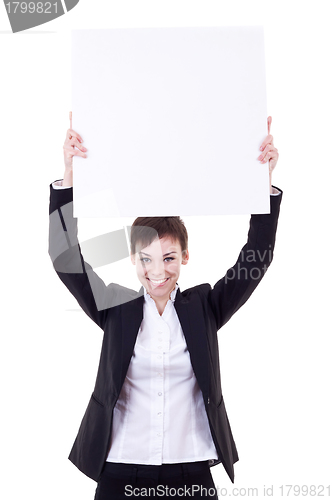 Image of woman holding a white blank board