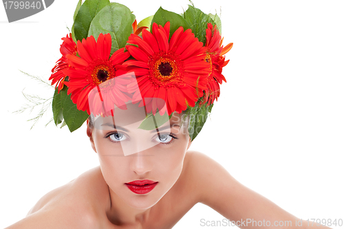 Image of woman wearing a gerbera wreath