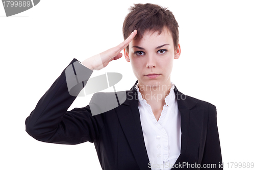 Image of business woman saluting