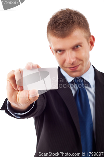 Image of  card presented by a business man