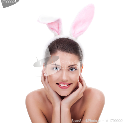 Image of woman wearing cute bunny ears 