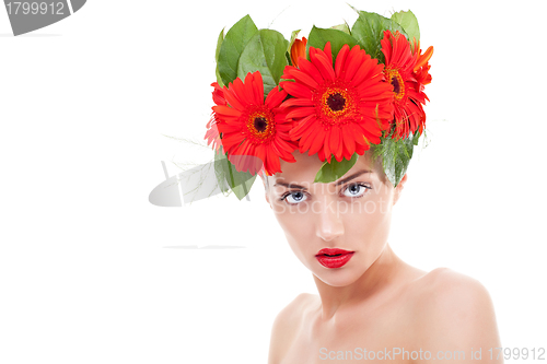 Image of woman wearing gerbera flowers 
