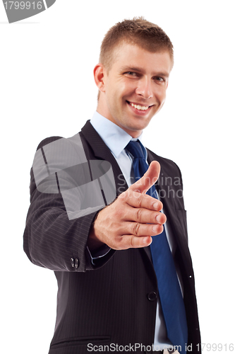 Image of Business man saying welcome 