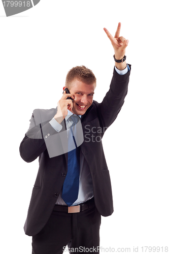 Image of  businessman making victory sign