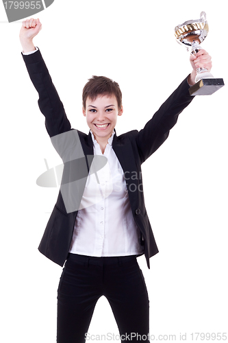 Image of excited young business woman