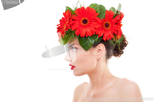Image of side view of a beautiful woman