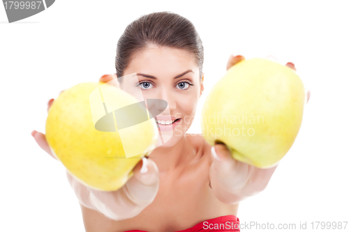 Image of woman offering apples