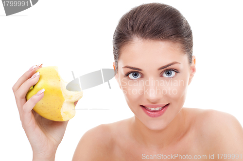Image of woman eating an apple 