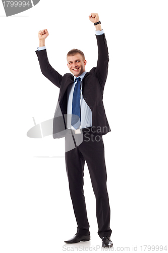 Image of Excited handsome business man