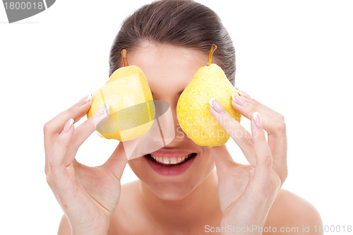 Image of woman with pears over eyes