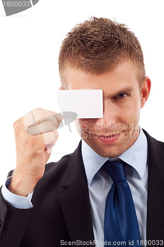 Image of business man with blank card